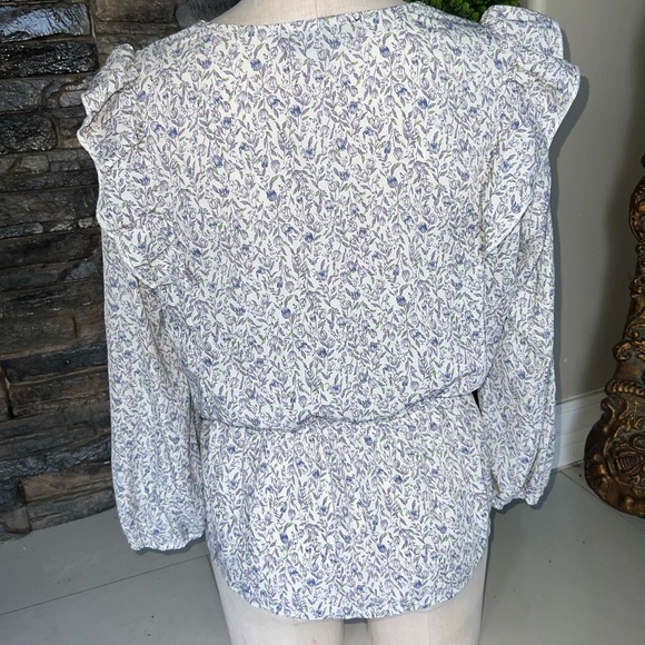 Floral Ruffle Blouse - Blue and White - Picture 3 of 14